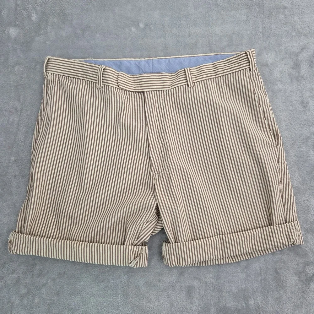 Polo Ralph Lauren 381 Bleeker Seersucker Shorts Men 35 Brown Striped Classic Fit